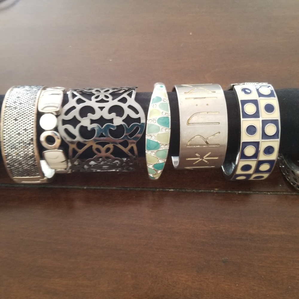 Metal and Enamel Cuff Bangles Strech Bangles Bundle Of 6